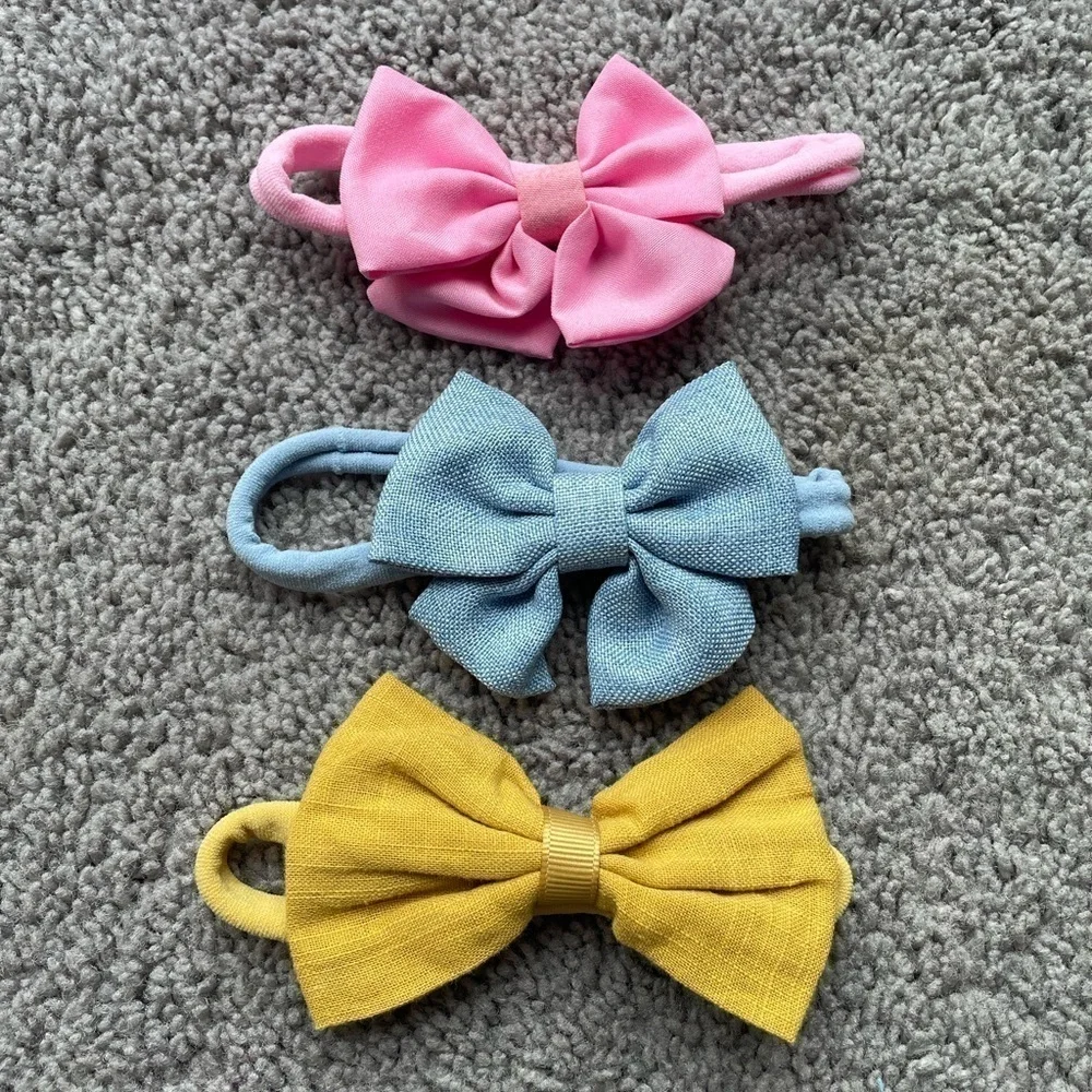 Set Of Three Infant Toddler Girls Bow Headbands